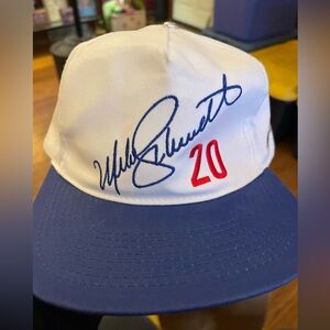 White and Blue Cap with Red Embroidery